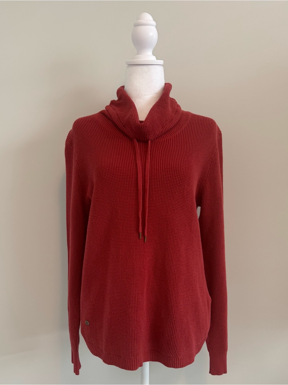 Lauren Ralph Lauren Red Waffle Knit Cowl Neck Drawstring Sweater PulloverSize L